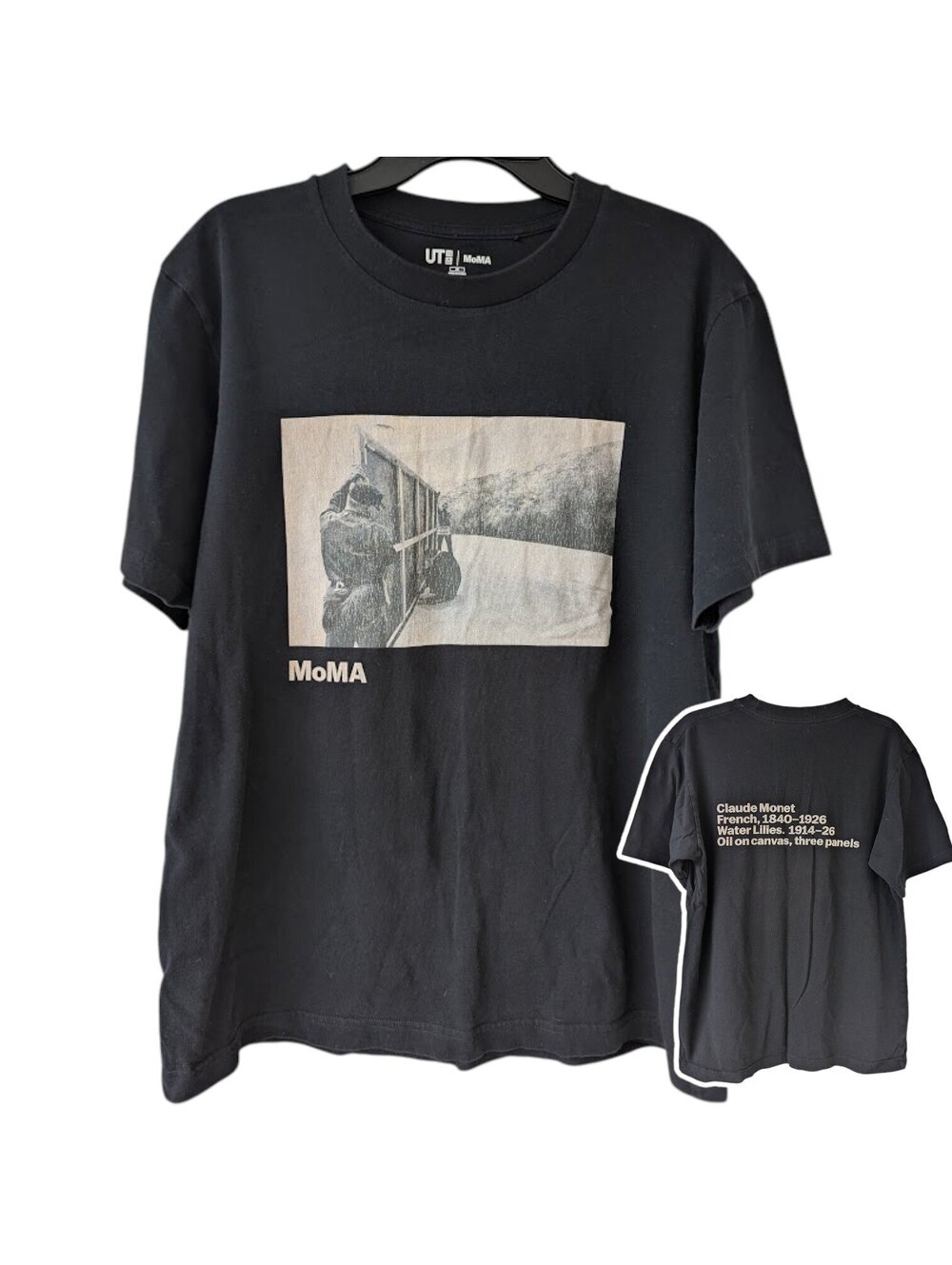 Uniqlo UT Mens M MoMA Claude Monet Water Lilies Graphic T-Shirt Black 21x27